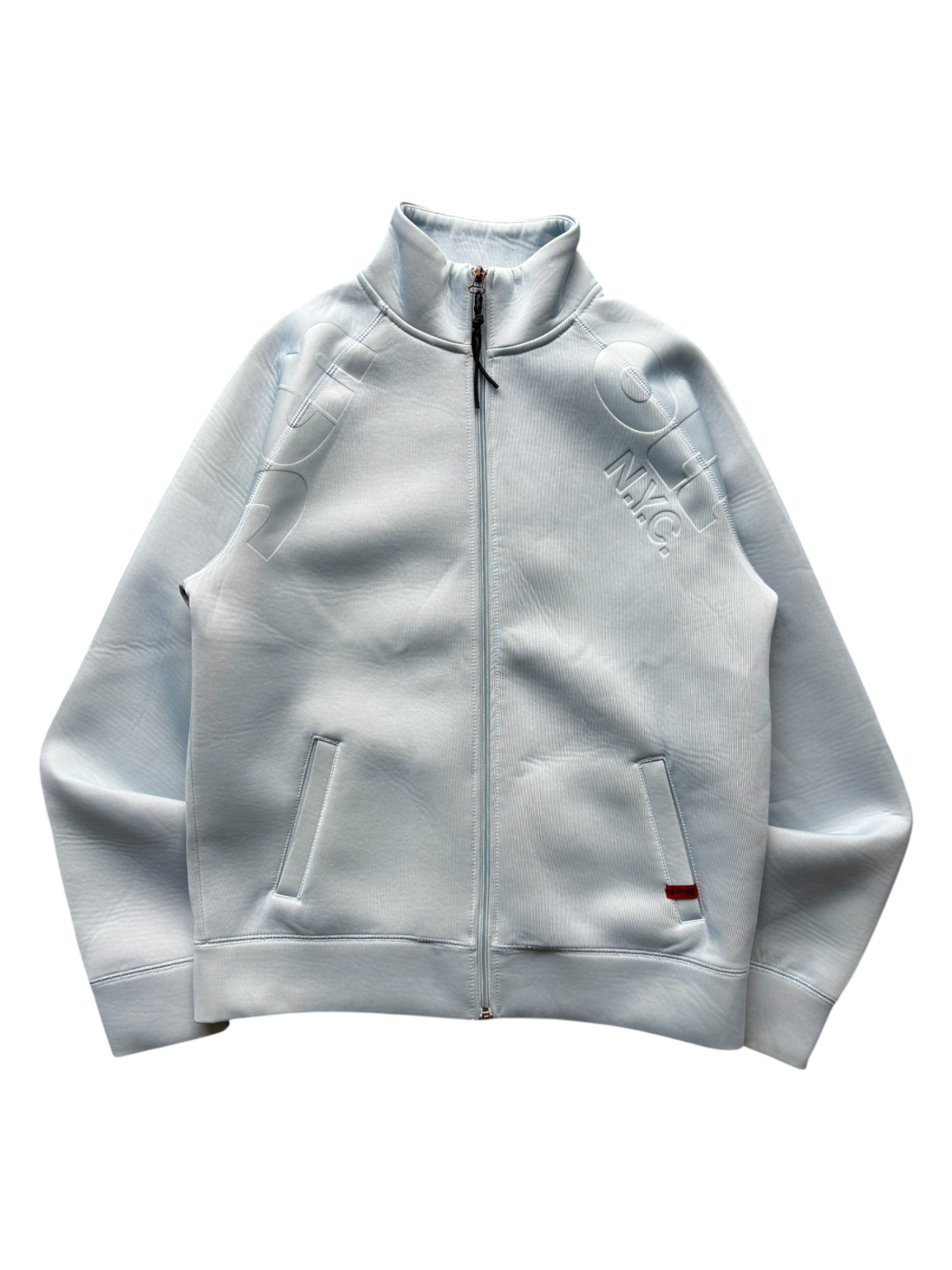 SCHOTT NEOPRENE BABY BLUE SPELL OUT JACKET