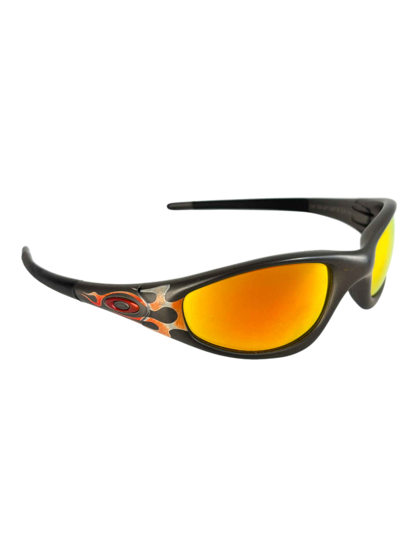1999 OAKLEY NEW STRAIGHT JACKET JET BLACK - ORANGE FLAMES / FIRE IRIDIUM