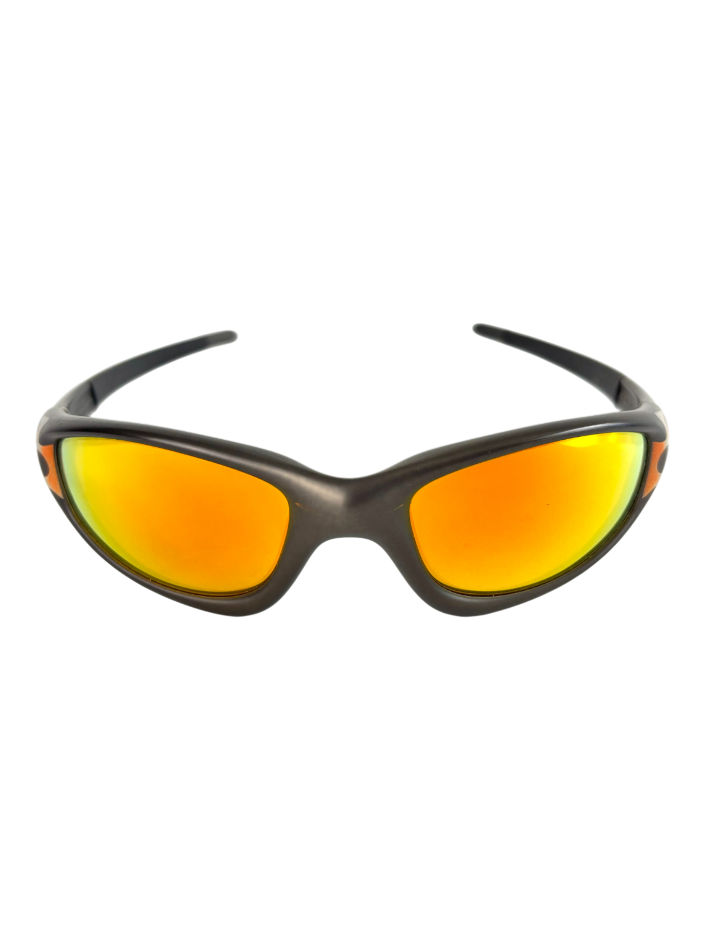 1999 OAKLEY NEW STRAIGHT JACKET JET BLACK - ORANGE FLAMES / FIRE IRIDIUM
