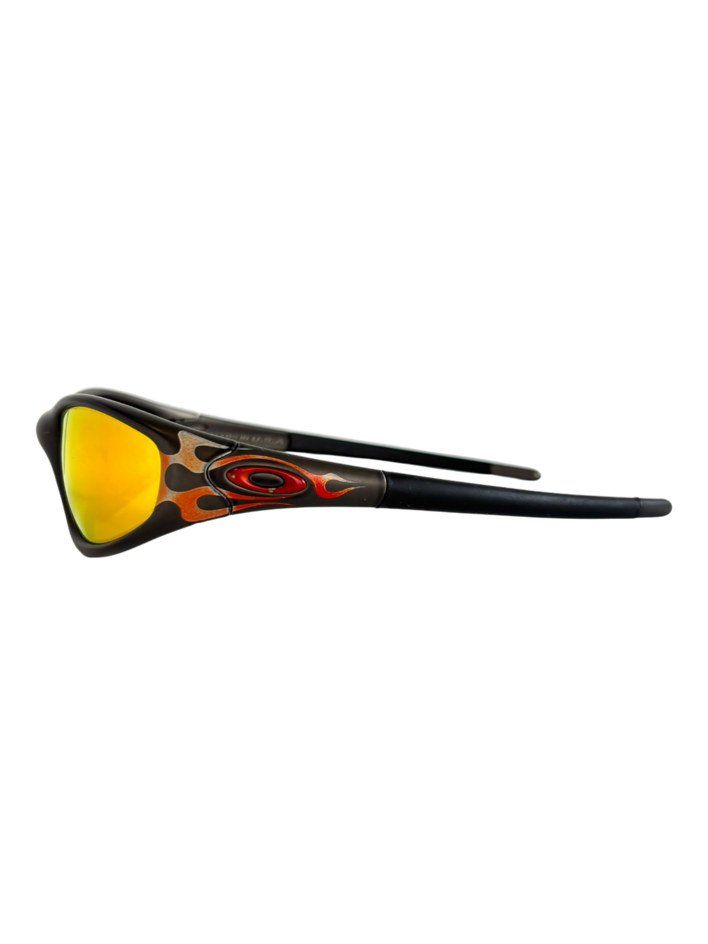 1999 OAKLEY NEW STRAIGHT JACKET JET BLACK - ORANGE FLAMES / FIRE IRIDIUM