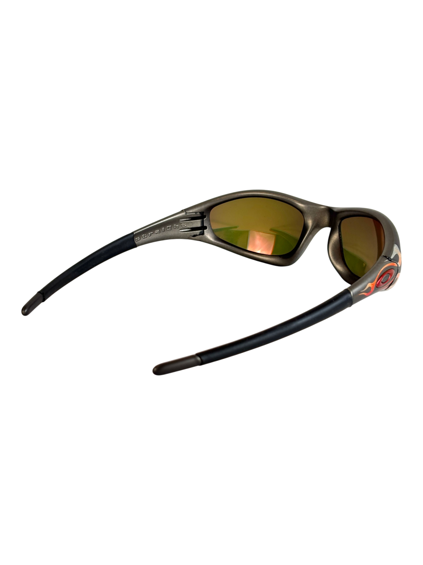 1999 OAKLEY NEW STRAIGHT JACKET JET BLACK - ORANGE FLAMES / FIRE IRIDIUM