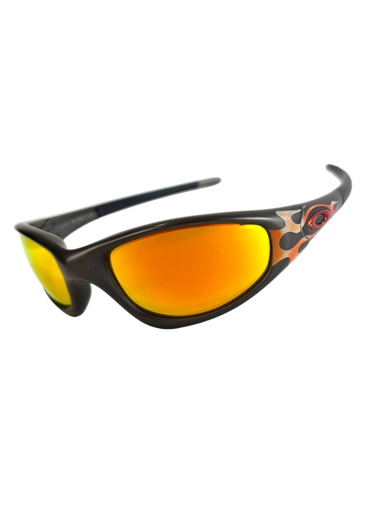 1999 OAKLEY NEW STRAIGHT JACKET JET BLACK - ORANGE FLAMES / FIRE IRIDIUM