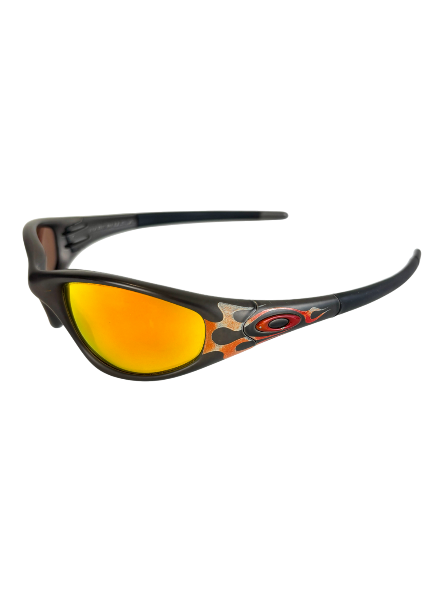 1999 OAKLEY NEW STRAIGHT JACKET JET BLACK - ORANGE FLAMES / FIRE IRIDIUM