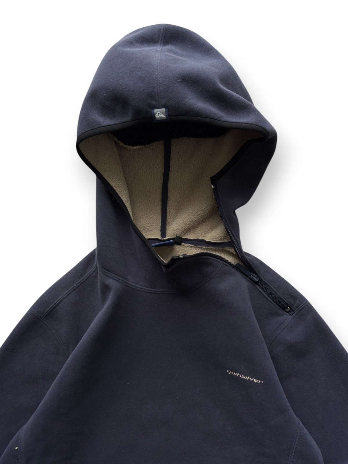 2000's Quiksilver Asymmetric Zip Fleece Hoodie Navy (M) - view 2