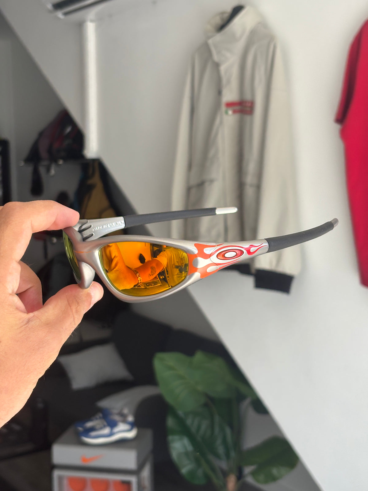 1999 Oakley Straight Jacket FMJ Flames with Fire Iridium lenses, sourced for a client