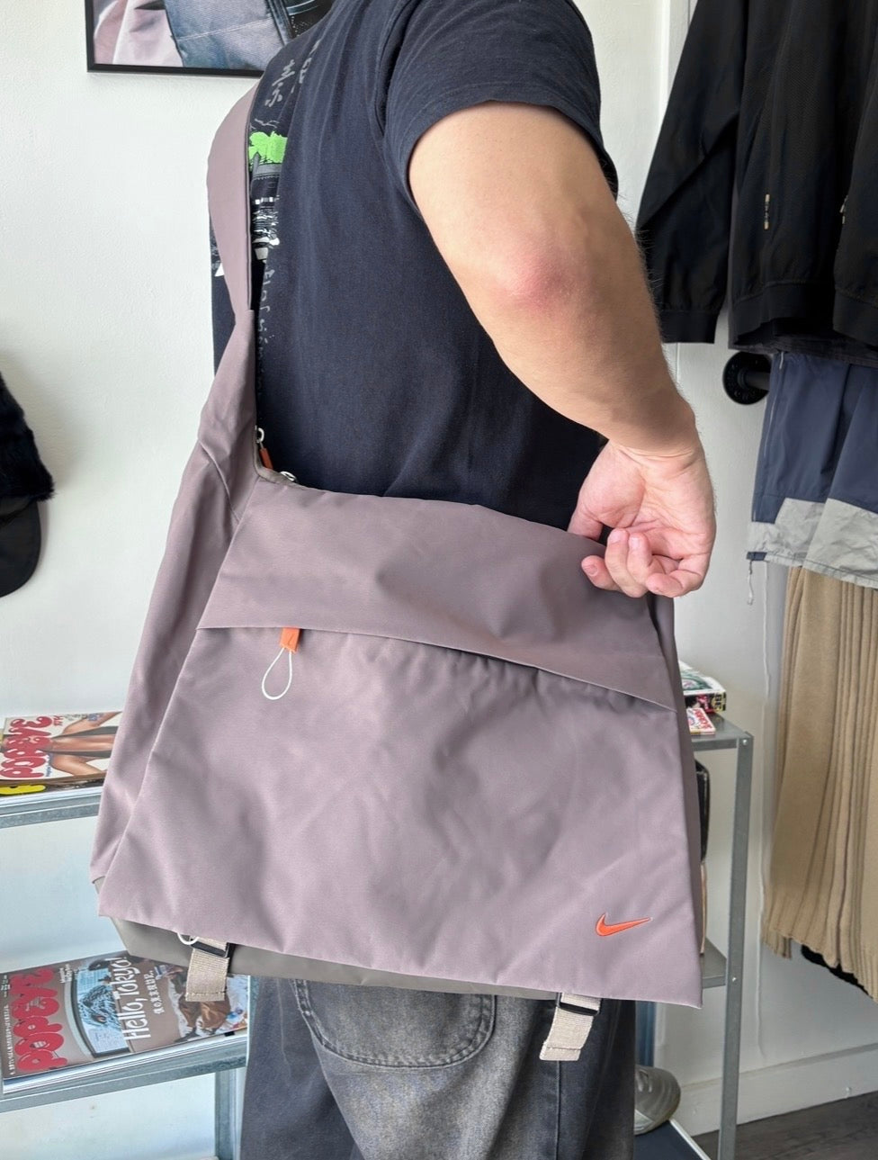 Early 2000's Nike Grey / Orange Messenger Bag