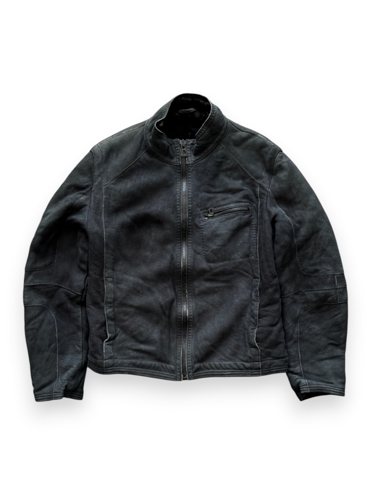 Hugo Boss shearling lined leather moto jacket in black