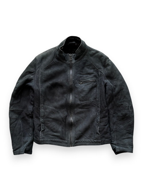Hugo Boss shearling lined leather moto jacket in black