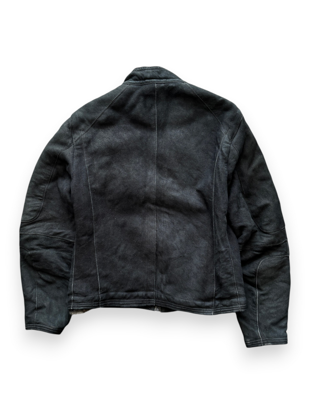 00's Hugo Boss Orange Label Shearling Lined Leather Moto Jacket Black (M) - view 8