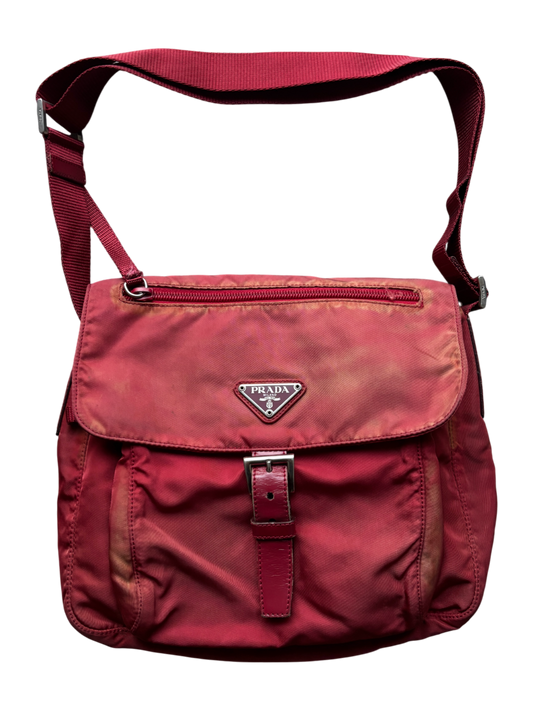 Prada Mainline Nylon Burgundy Shoulder Bag