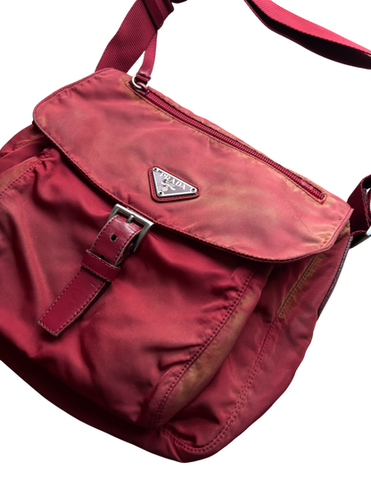 Prada Mainline Nylon Burgundy Shoulder Bag