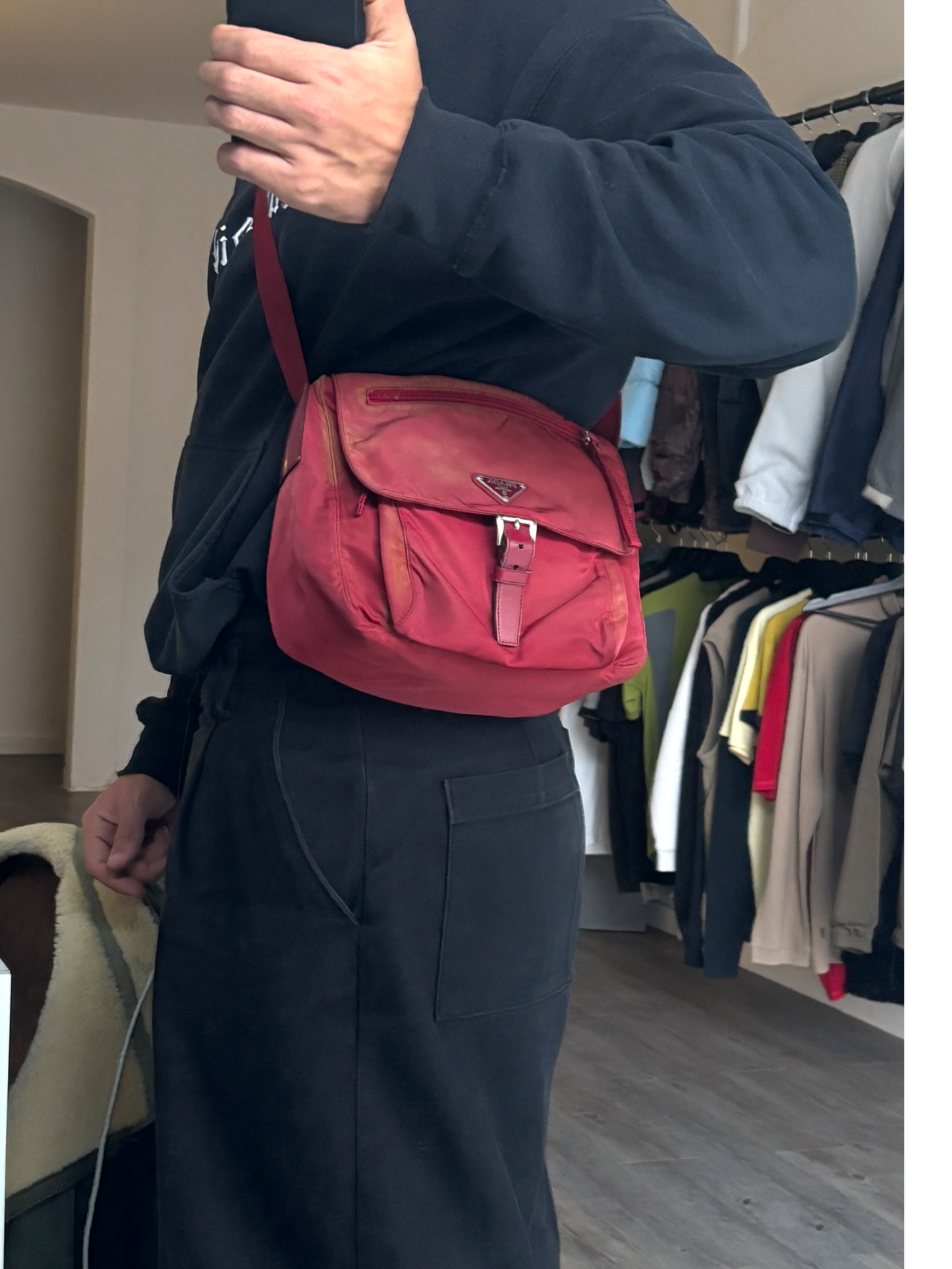 Prada Mainline Nylon Burgundy Shoulder Bag