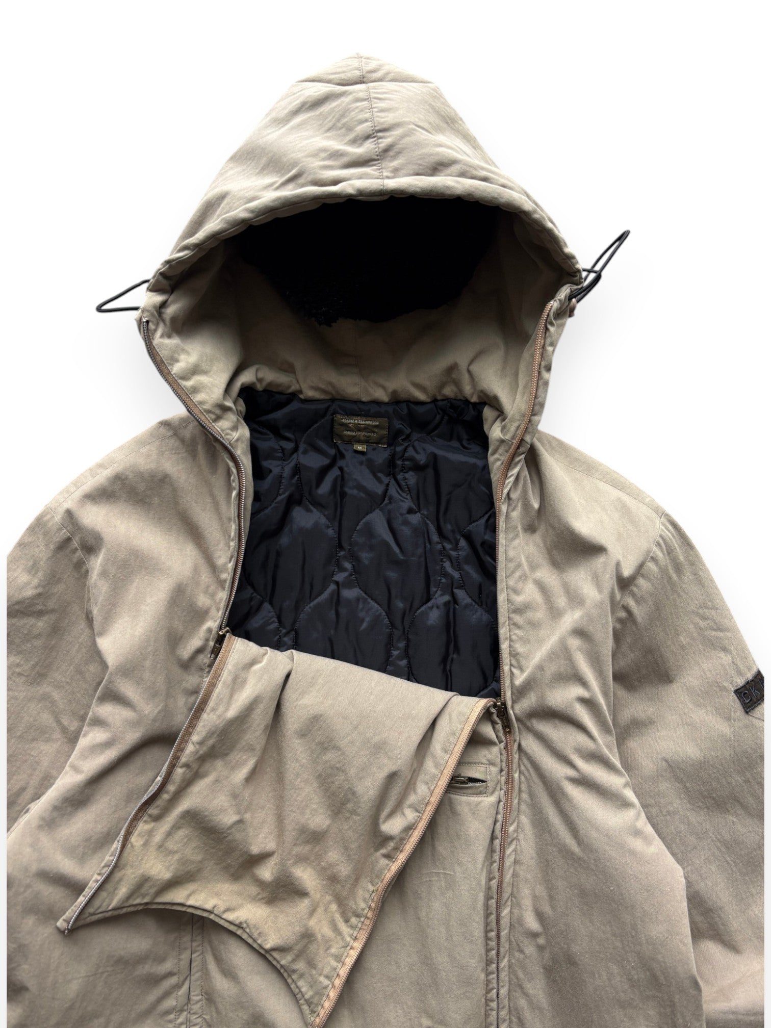 1997 Calvin Klein "khakis" Asymmetrical Dual Zip Quilter Anorak (XL)