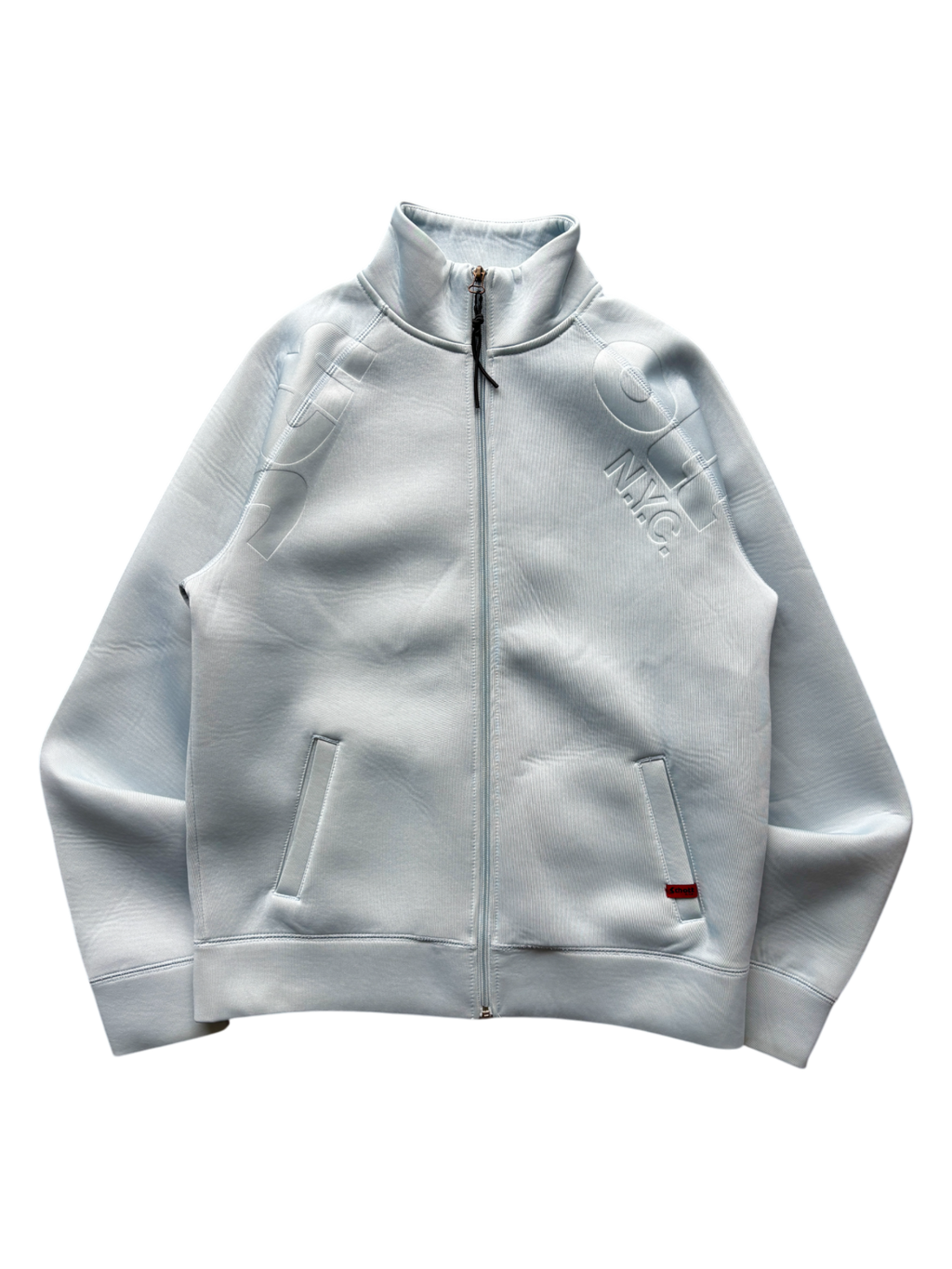 SCHOTT NEOPRENE BABY BLUE SPELL OUT JACKET