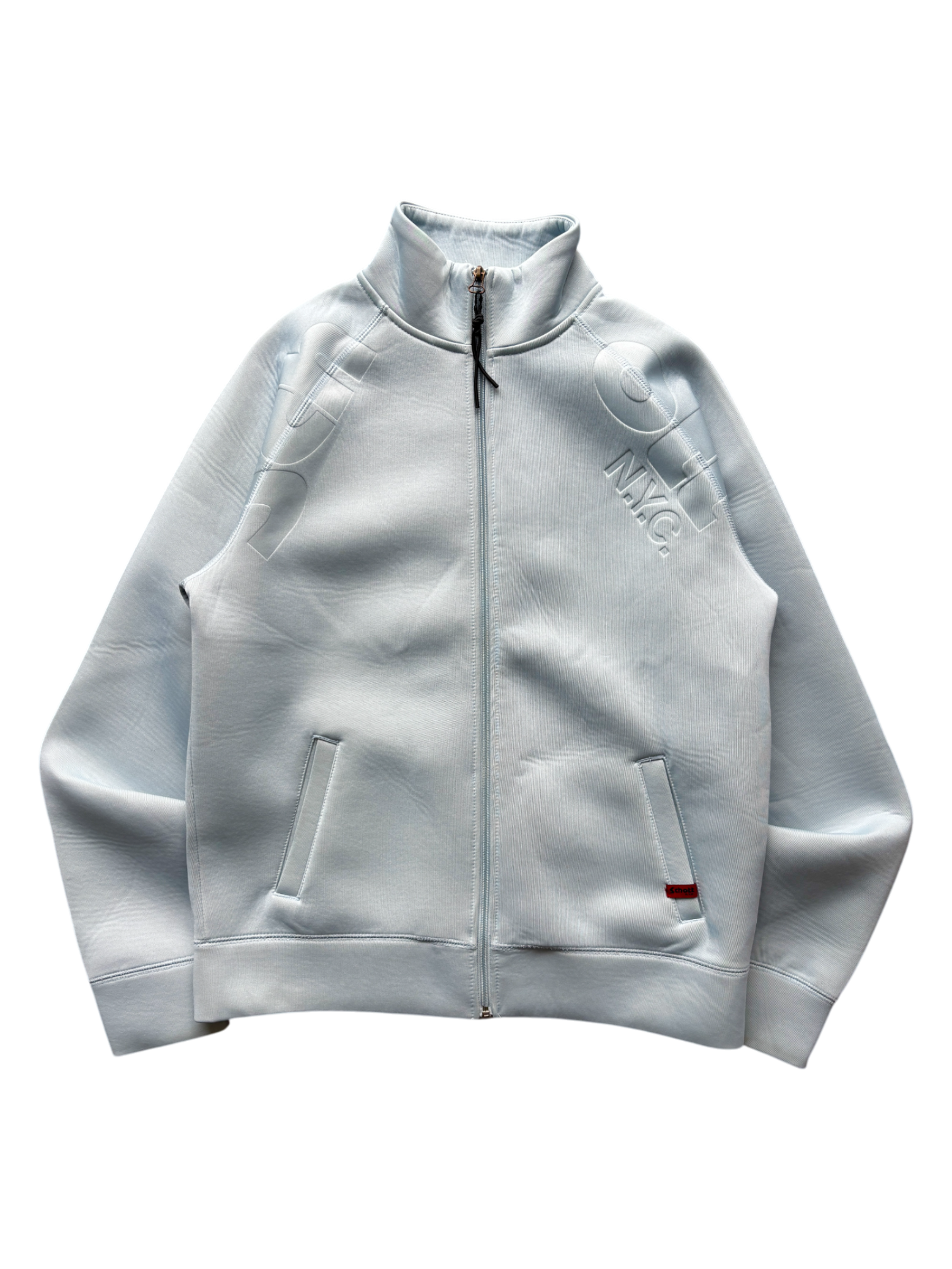 SCHOTT NEOPRENE BABY BLUE SPELL OUT JACKET