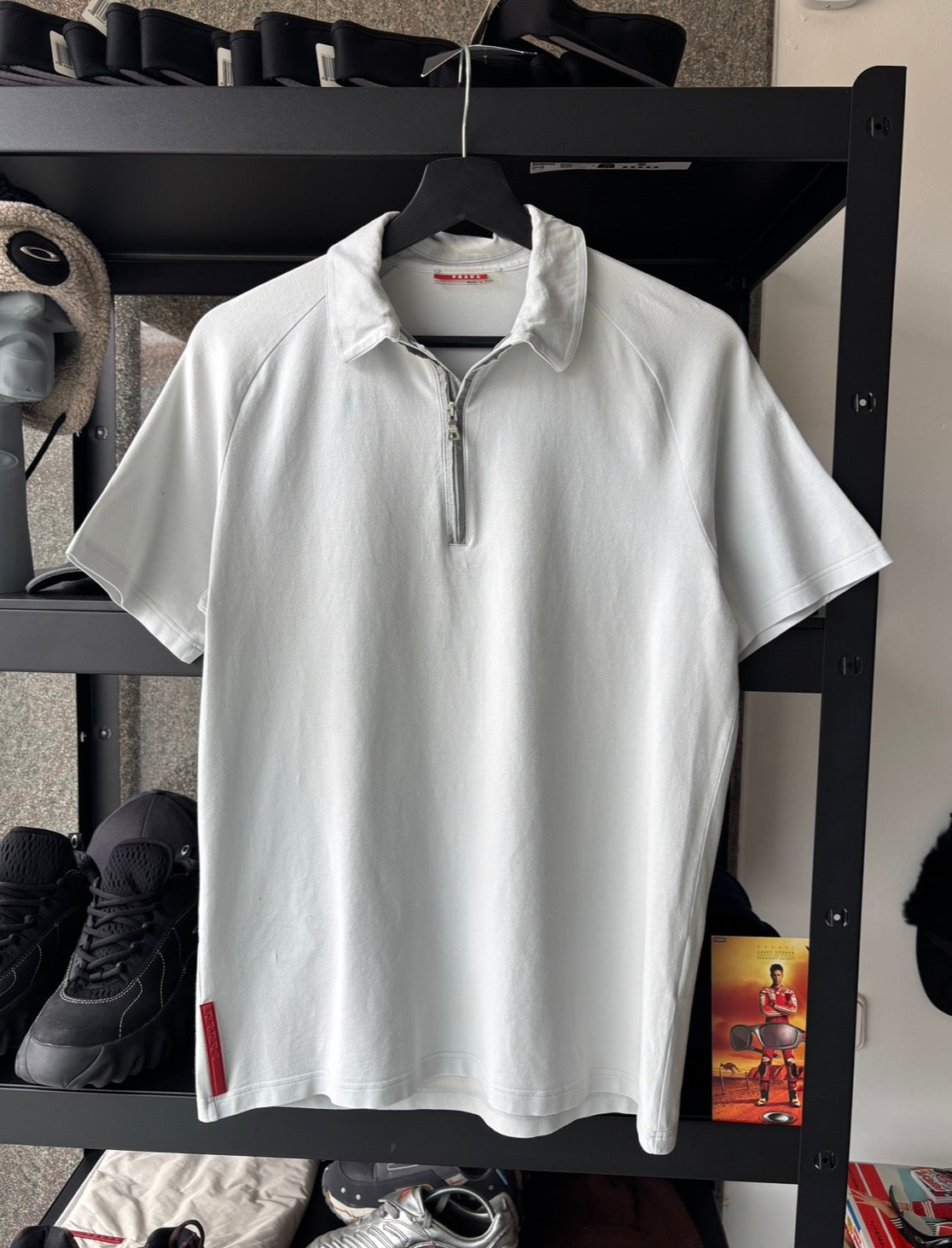 00's Prada Sport Mesh Pocket Baby Blue 3/4 Zip Up Polo (S-M)