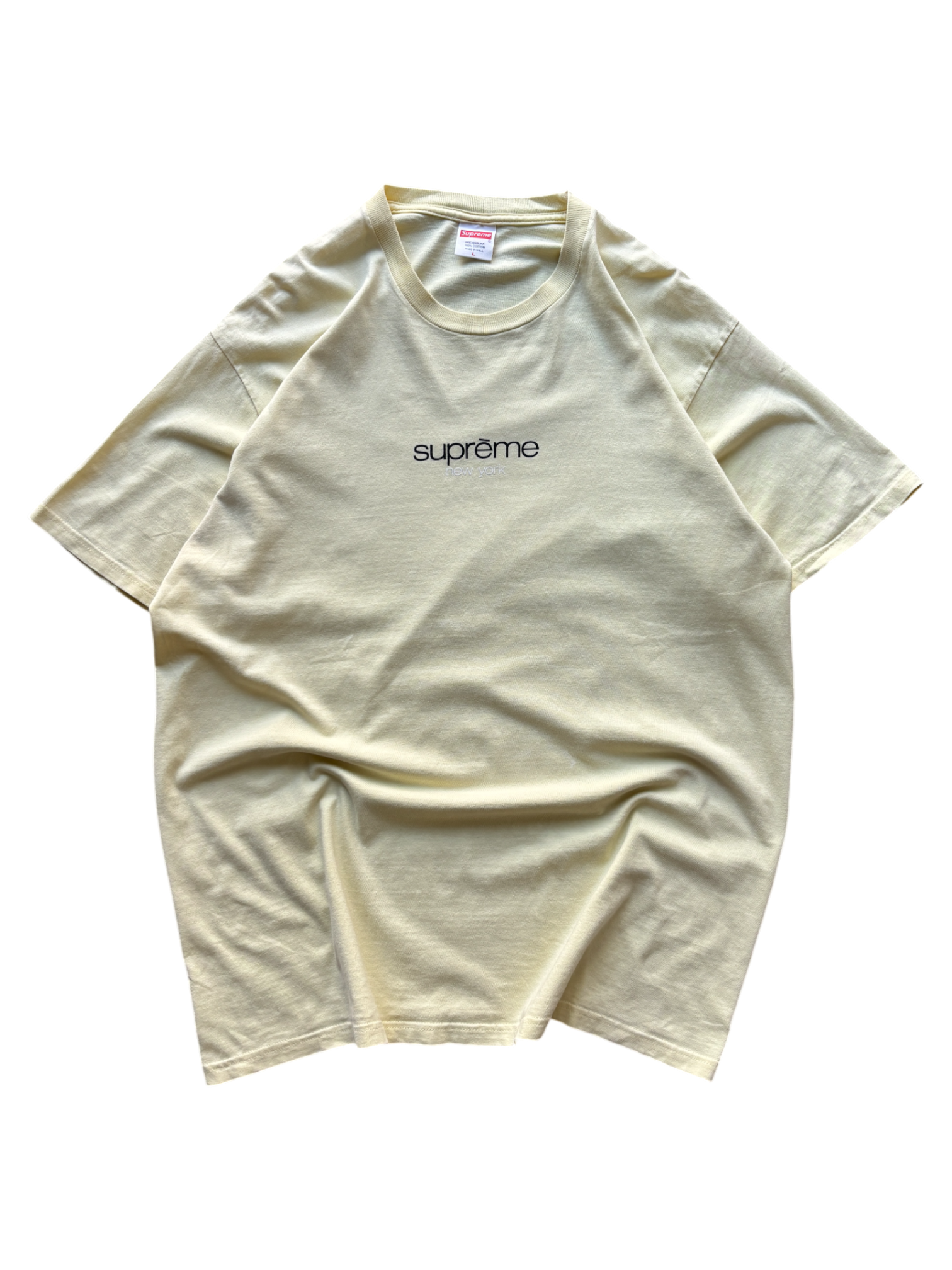 SS22 Supreme Classic Logo Pale Yellow Tee (L)