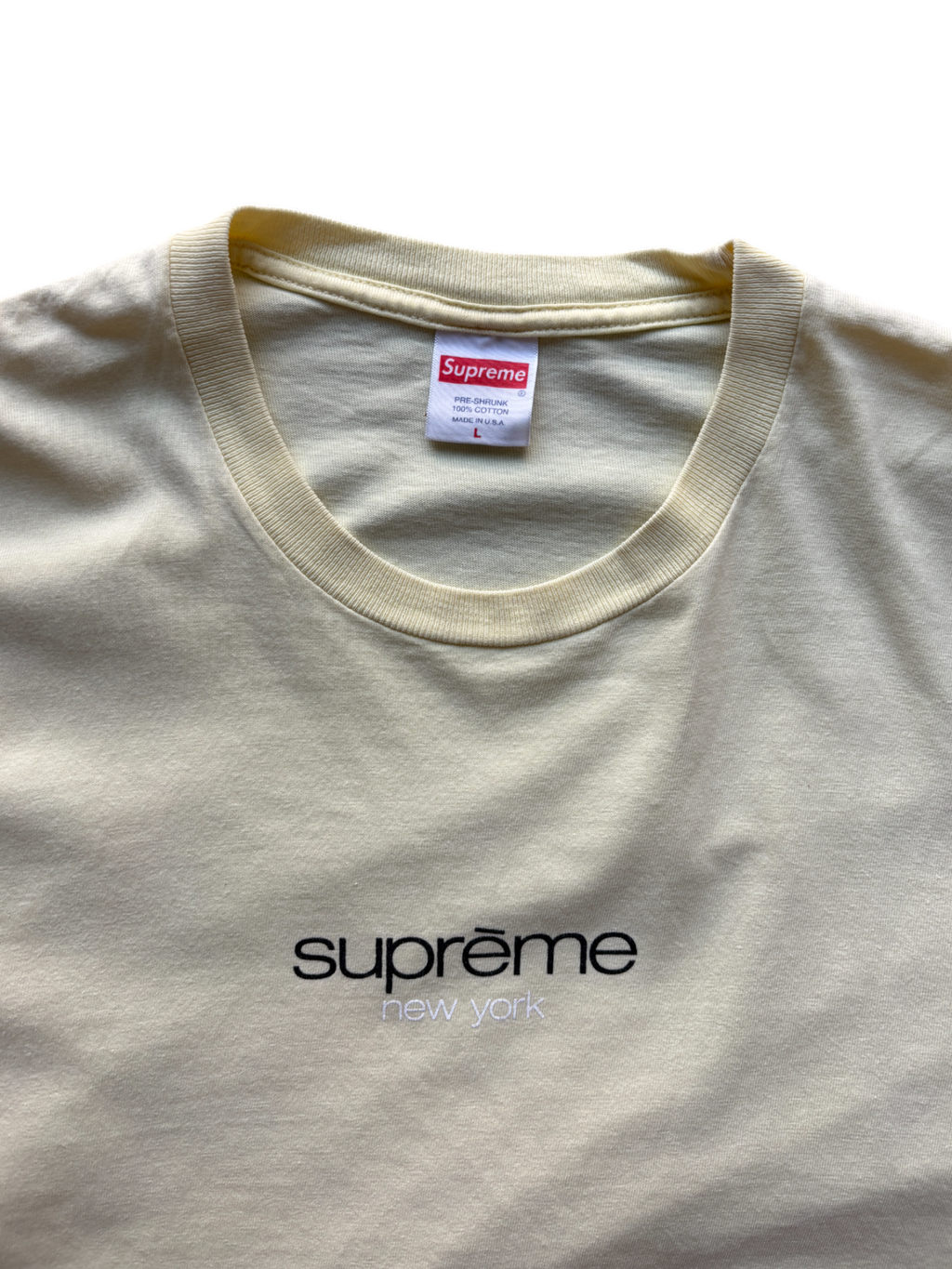 SS22 Supreme Classic Logo Pale Yellow Tee (L)