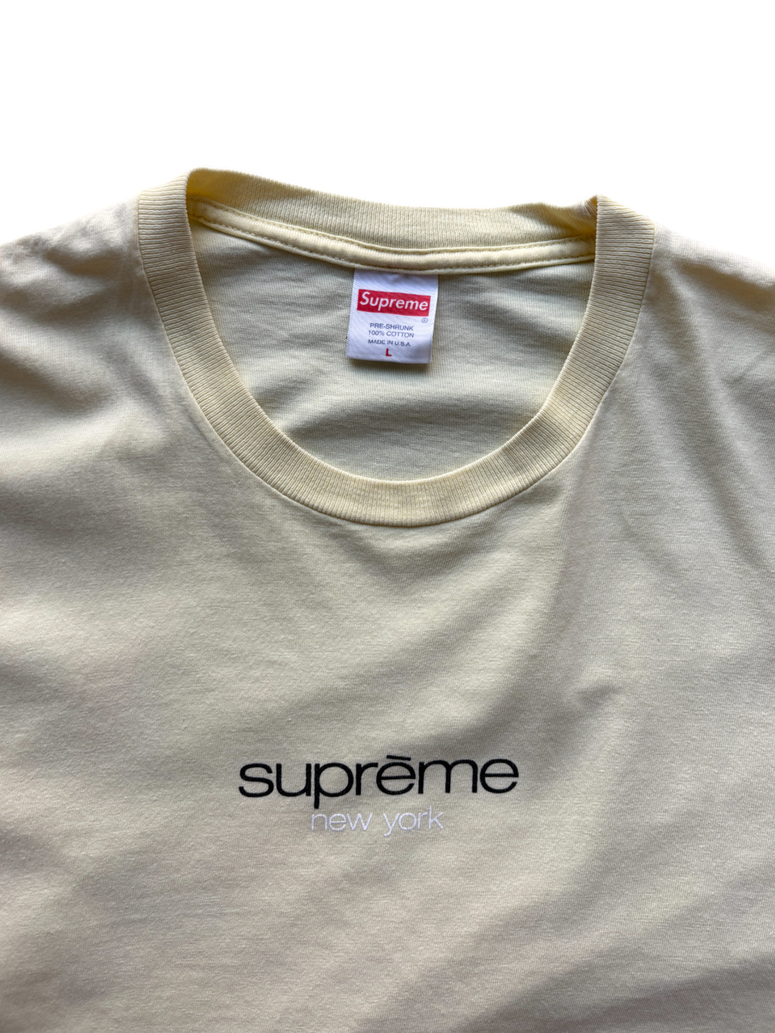 SS22 Supreme Classic Logo Pale Yellow Tee (L)