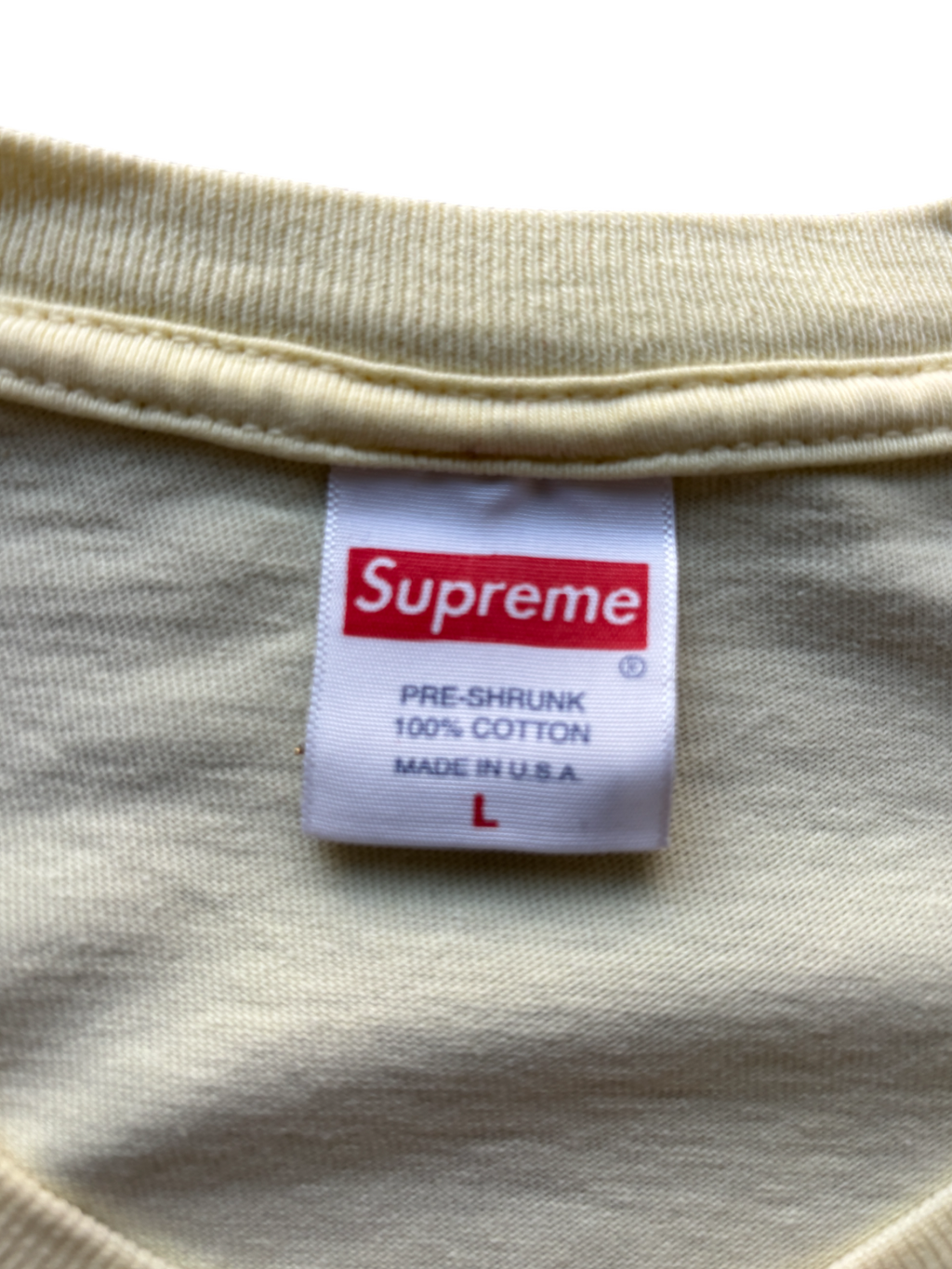 SS22 Supreme Classic Logo Pale Yellow Tee (L)