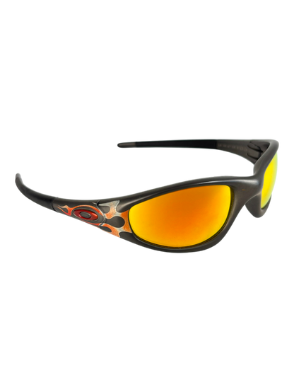 1999 OAKLEY NEW STRAIGHT JACKET JET BLACK - ORANGE FLAMES / FIRE IRIDIUM