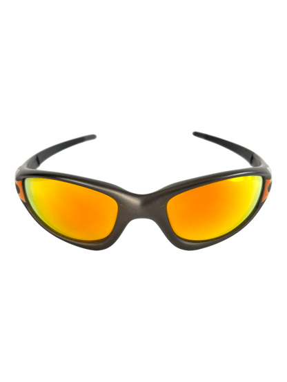 1999 OAKLEY NEW STRAIGHT JACKET JET BLACK - ORANGE FLAMES / FIRE IRIDIUM