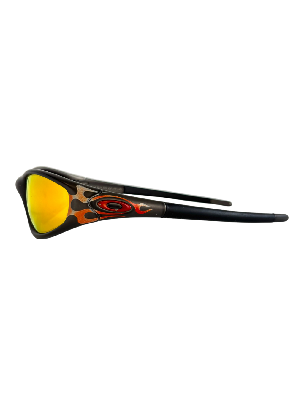 1999 OAKLEY NEW STRAIGHT JACKET JET BLACK - ORANGE FLAMES / FIRE IRIDIUM