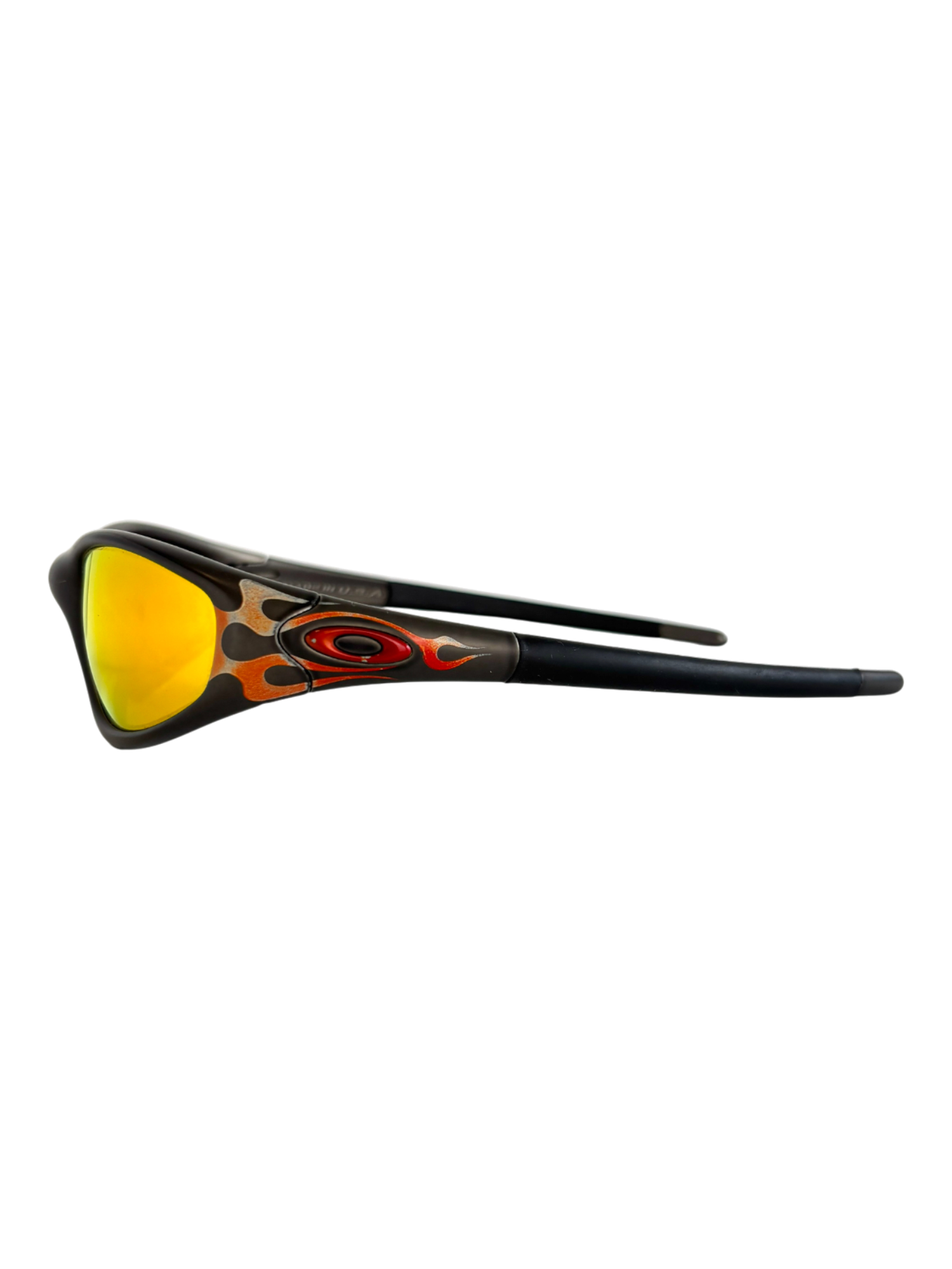 1999 OAKLEY NEW STRAIGHT JACKET JET BLACK - ORANGE FLAMES / FIRE IRIDIUM