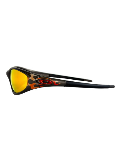 1999 OAKLEY NEW STRAIGHT JACKET JET BLACK - ORANGE FLAMES / FIRE IRIDIUM