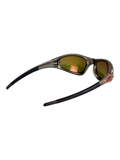 1999 OAKLEY NEW STRAIGHT JACKET JET BLACK - ORANGE FLAMES / FIRE IRIDIUM