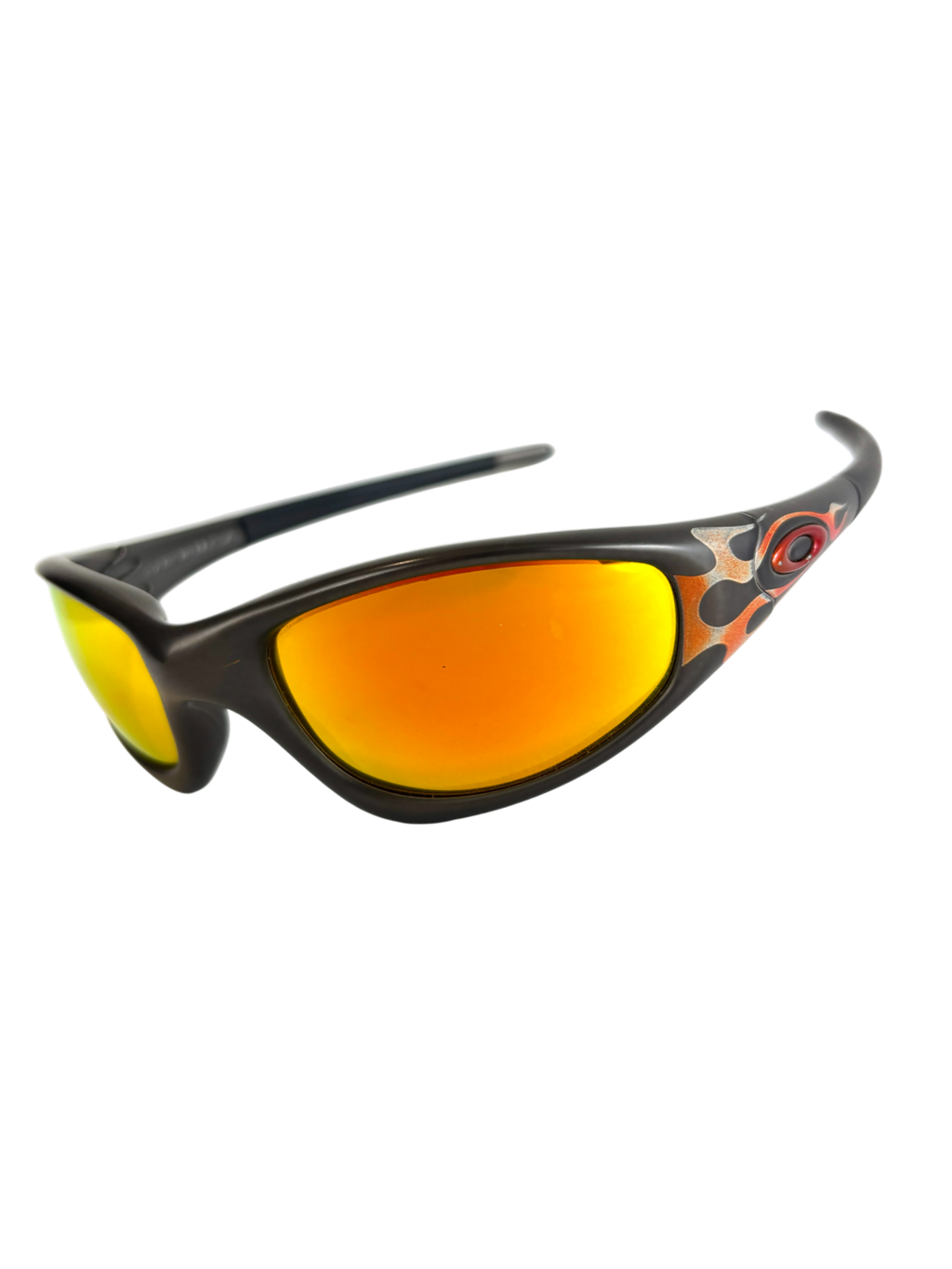 1999 OAKLEY NEW STRAIGHT JACKET JET BLACK - ORANGE FLAMES / FIRE IRIDIUM