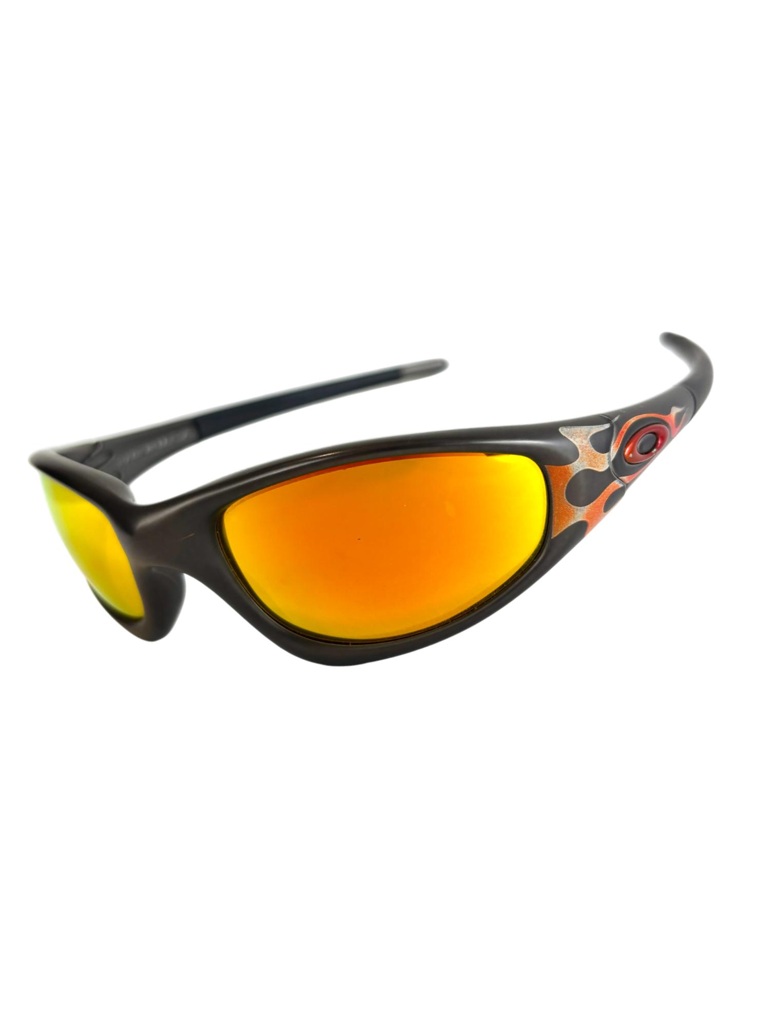 1999 OAKLEY NEW STRAIGHT JACKET JET BLACK - ORANGE FLAMES / FIRE IRIDIUM