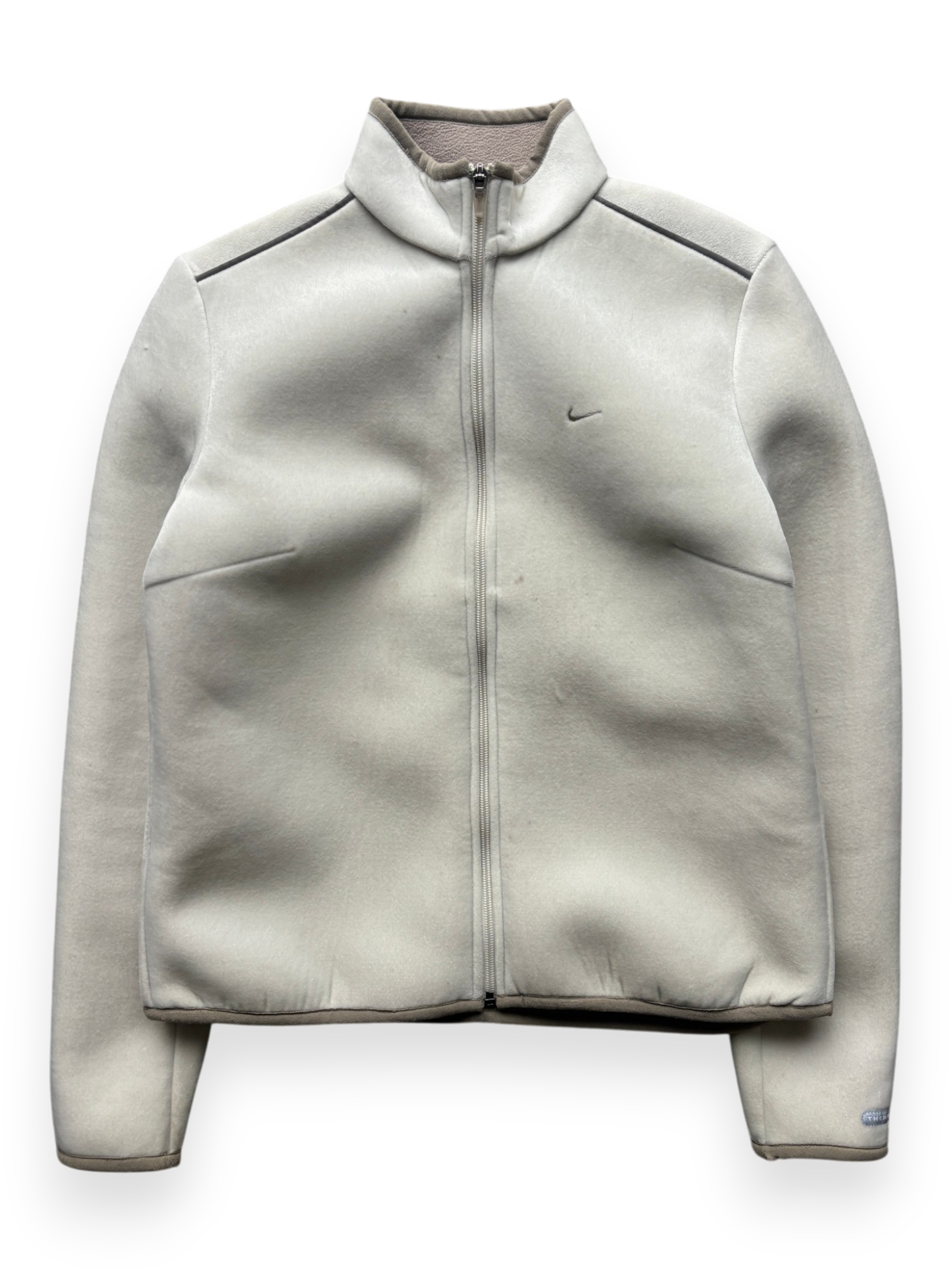 2000's Nike Hidden Pocket Fleece Lined Velour / Neoprene Beige Jacket (M)