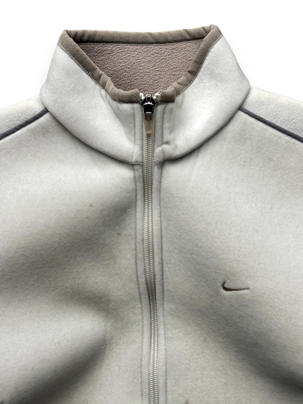 2000's Nike Hidden Pocket Fleece Lined Velour / Neoprene Beige Jacket (M)