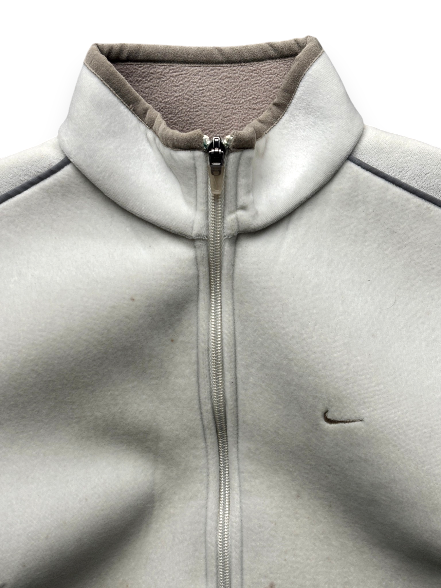 2000's Nike Hidden Pocket Fleece Lined Velour / Neoprene Beige Jacket (M)