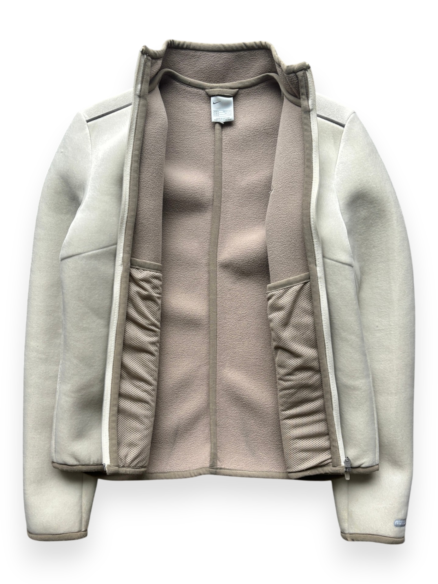 2000's Nike Hidden Pocket Fleece Lined Velour / Neoprene Beige Jacket (M)