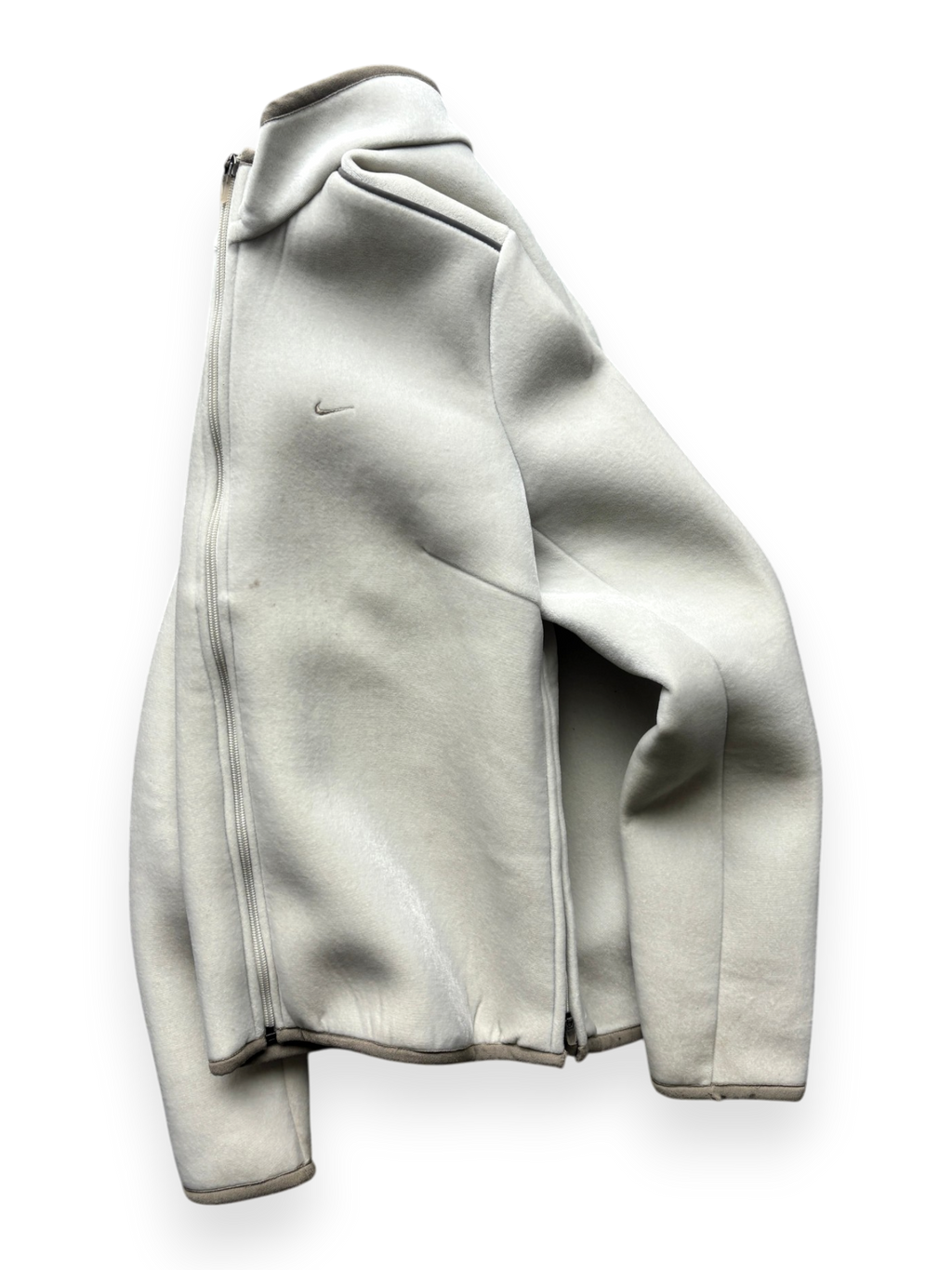 2000's Nike Hidden Pocket Fleece Lined Velour / Neoprene Beige Jacket (M)