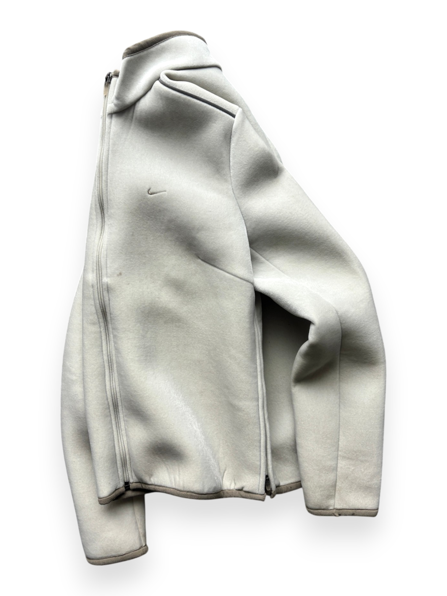 2000's Nike Hidden Pocket Fleece Lined Velour / Neoprene Beige Jacket (M)