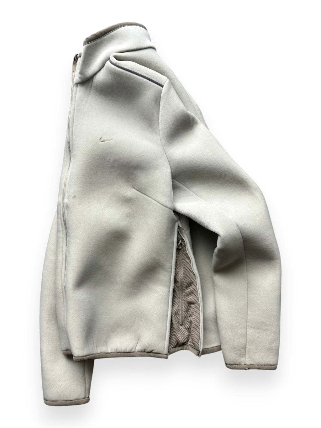 2000's Nike Hidden Pocket Fleece Lined Velour / Neoprene Beige Jacket (M)