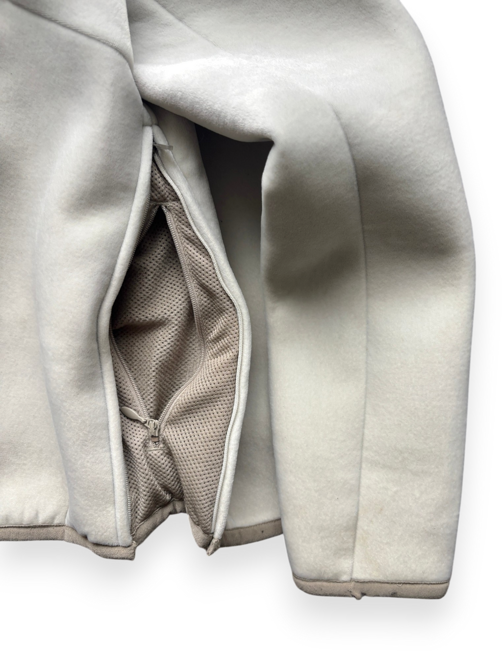 2000's Nike Hidden Pocket Fleece Lined Velour / Neoprene Beige Jacket (M)