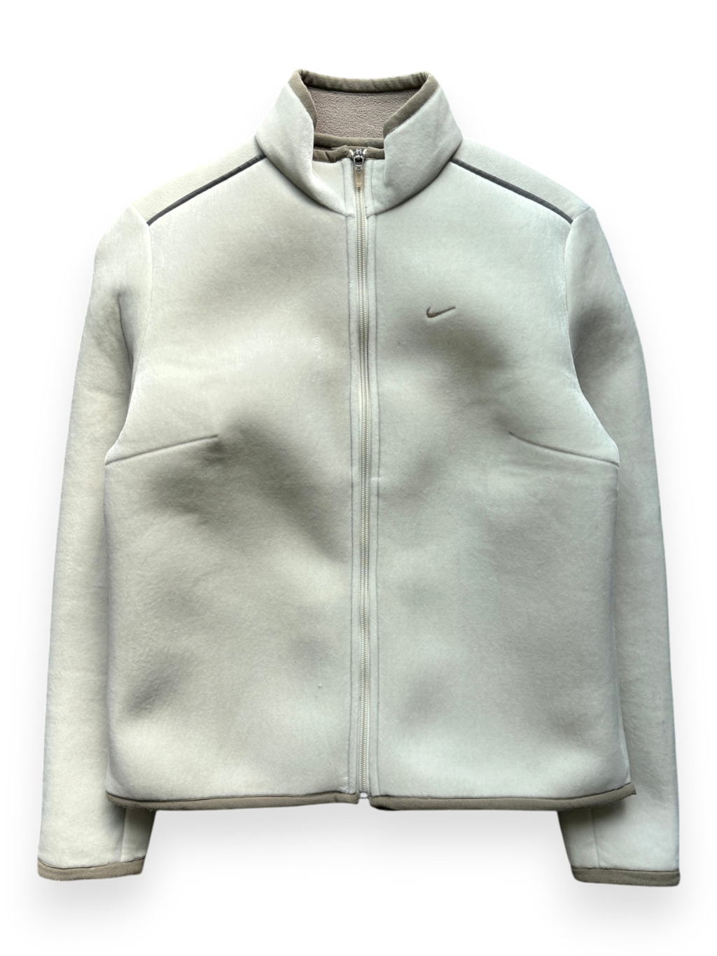 2000's Nike Hidden Pocket Fleece Lined Velour / Neoprene Beige Jacket (S)