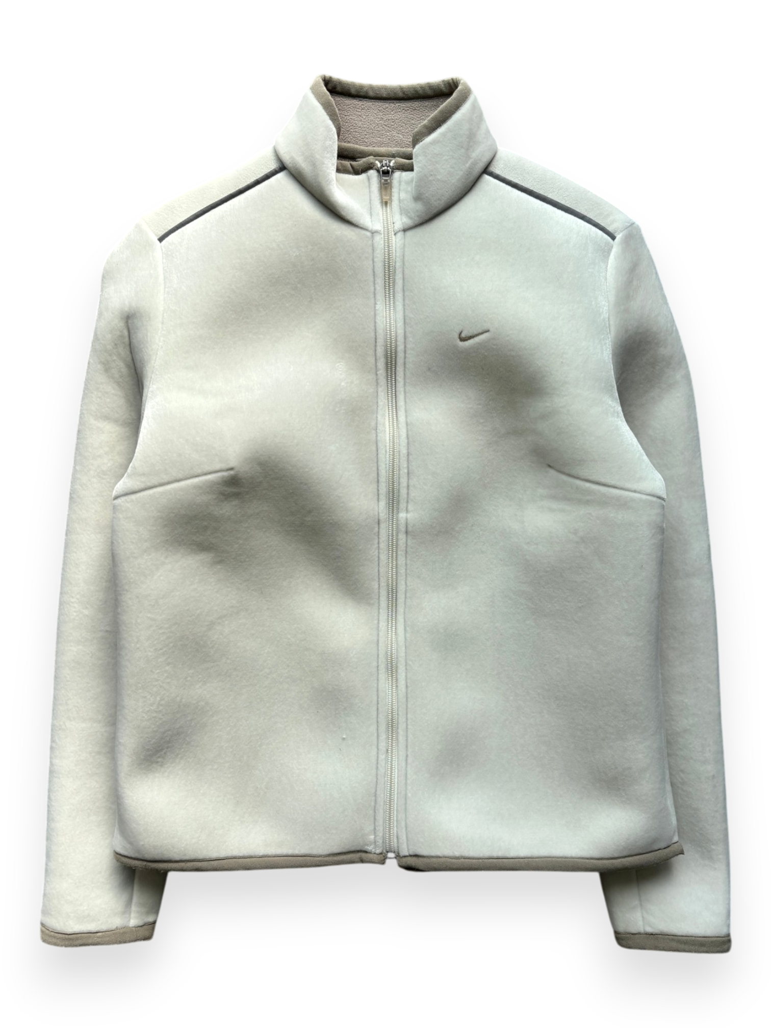 2000's Nike Hidden Pocket Fleece Lined Velour / Neoprene Beige Jacket (S)