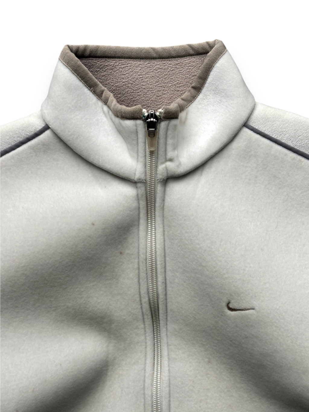 2000's Nike Hidden Pocket Fleece Lined Velour / Neoprene Beige Jacket (S)