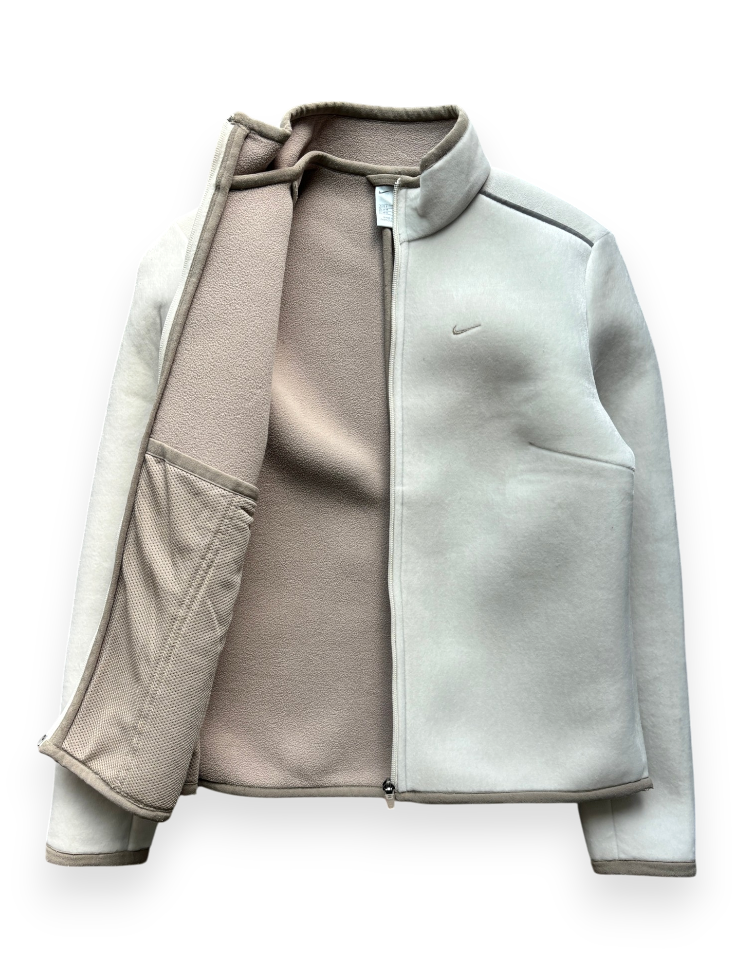 2000's Nike Hidden Pocket Fleece Lined Velour / Neoprene Beige Jacket (S)
