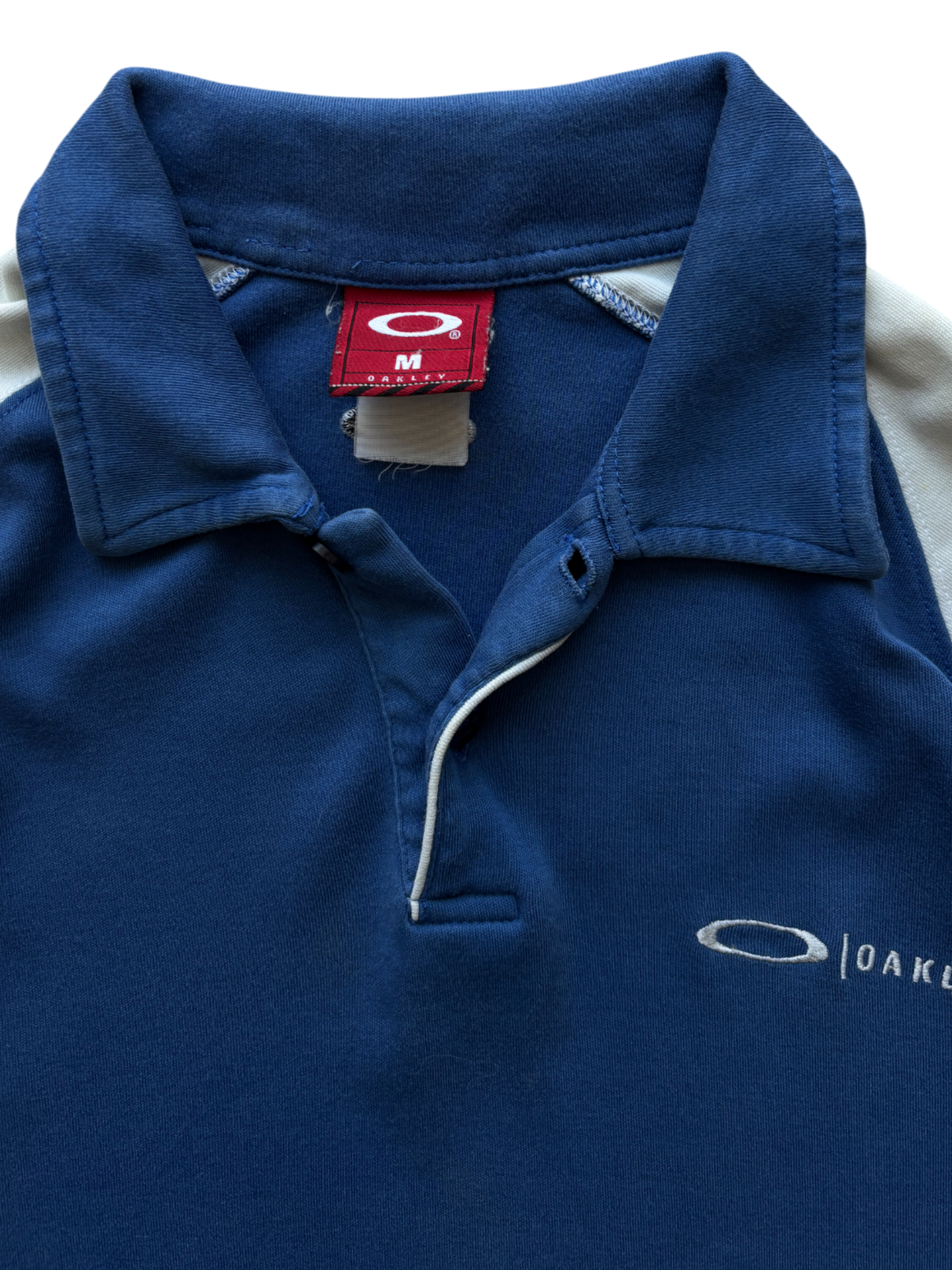 00's Oakley White / Blue Spell Out Polo