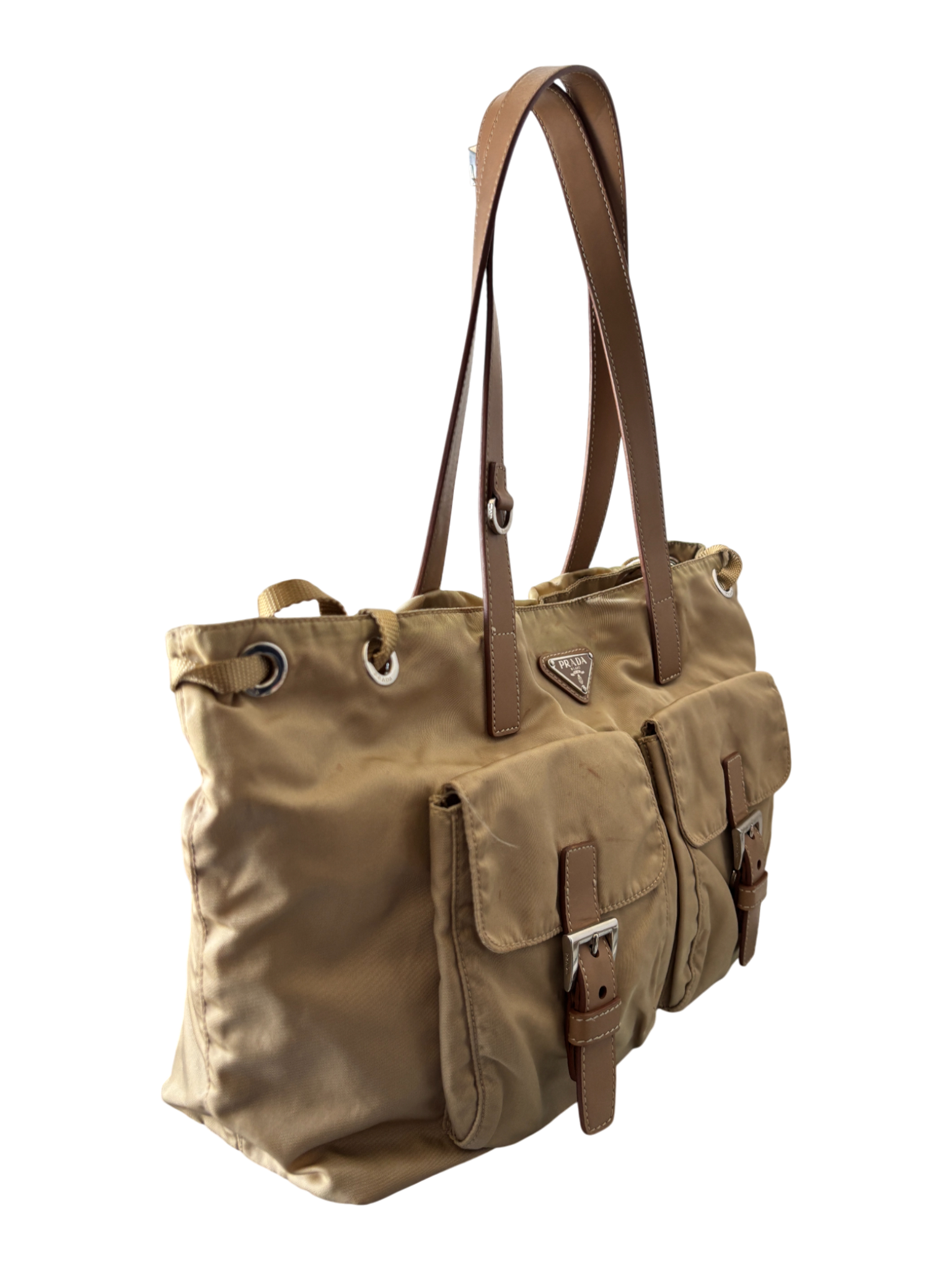 Prada Mainline Beige Nylon Cargo Shoulder Bag