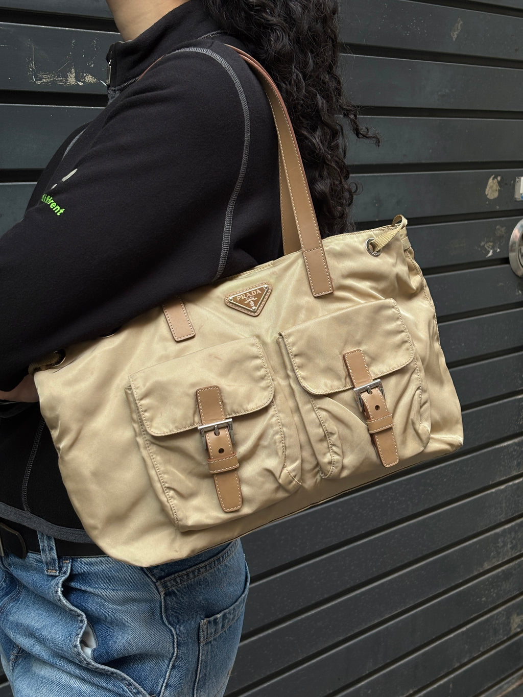 Prada Mainline Beige Nylon Cargo Shoulder Bag