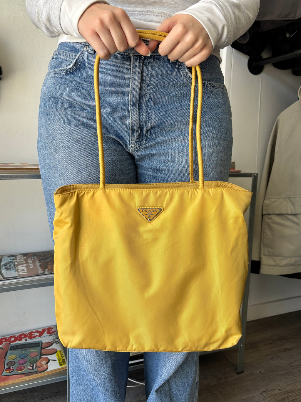 90's Prada Re-Nylon Lemon Yellow Shoulder Bag
