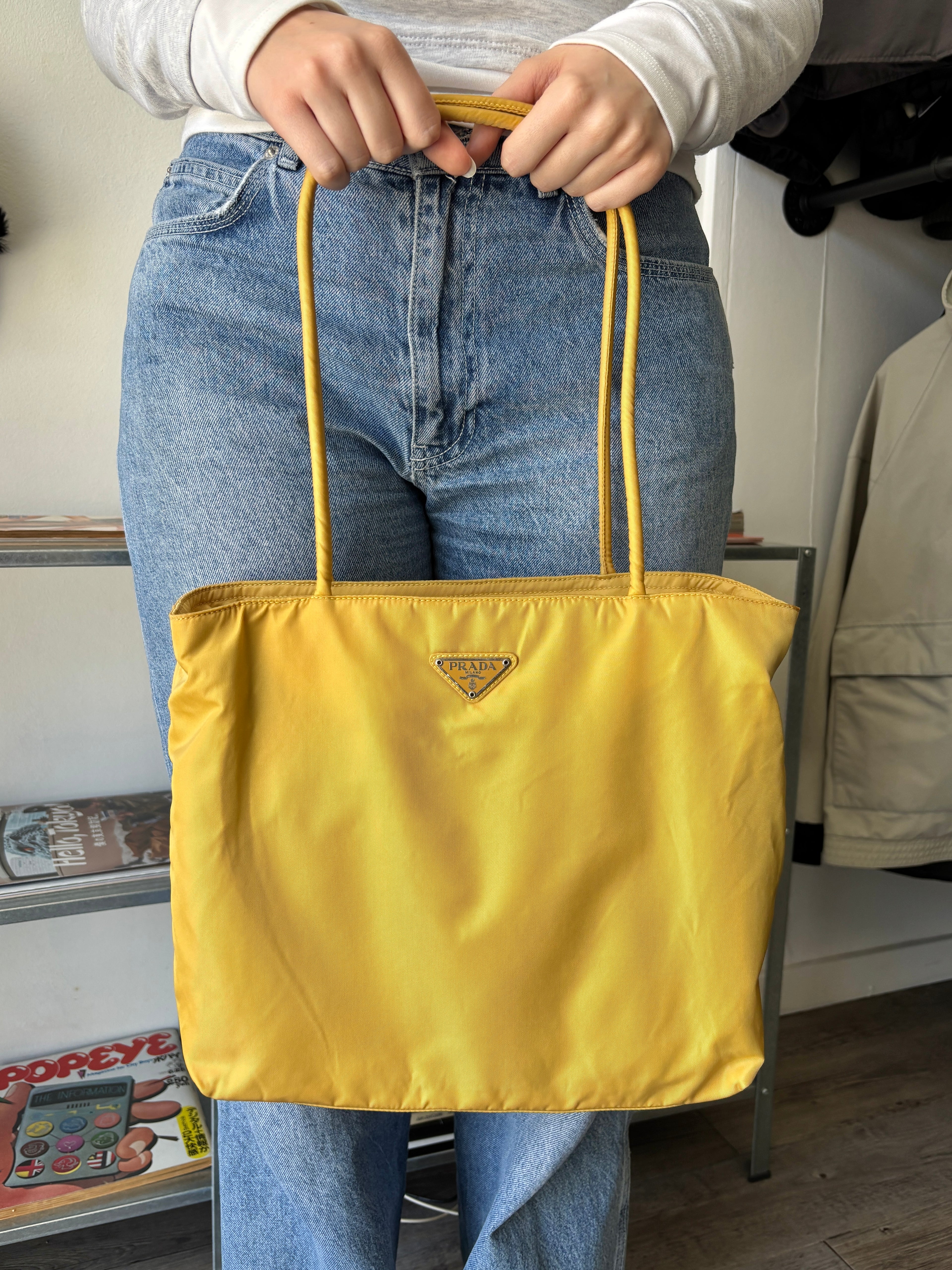 90's Prada Re-Nylon Lemon Yellow Shoulder Bag