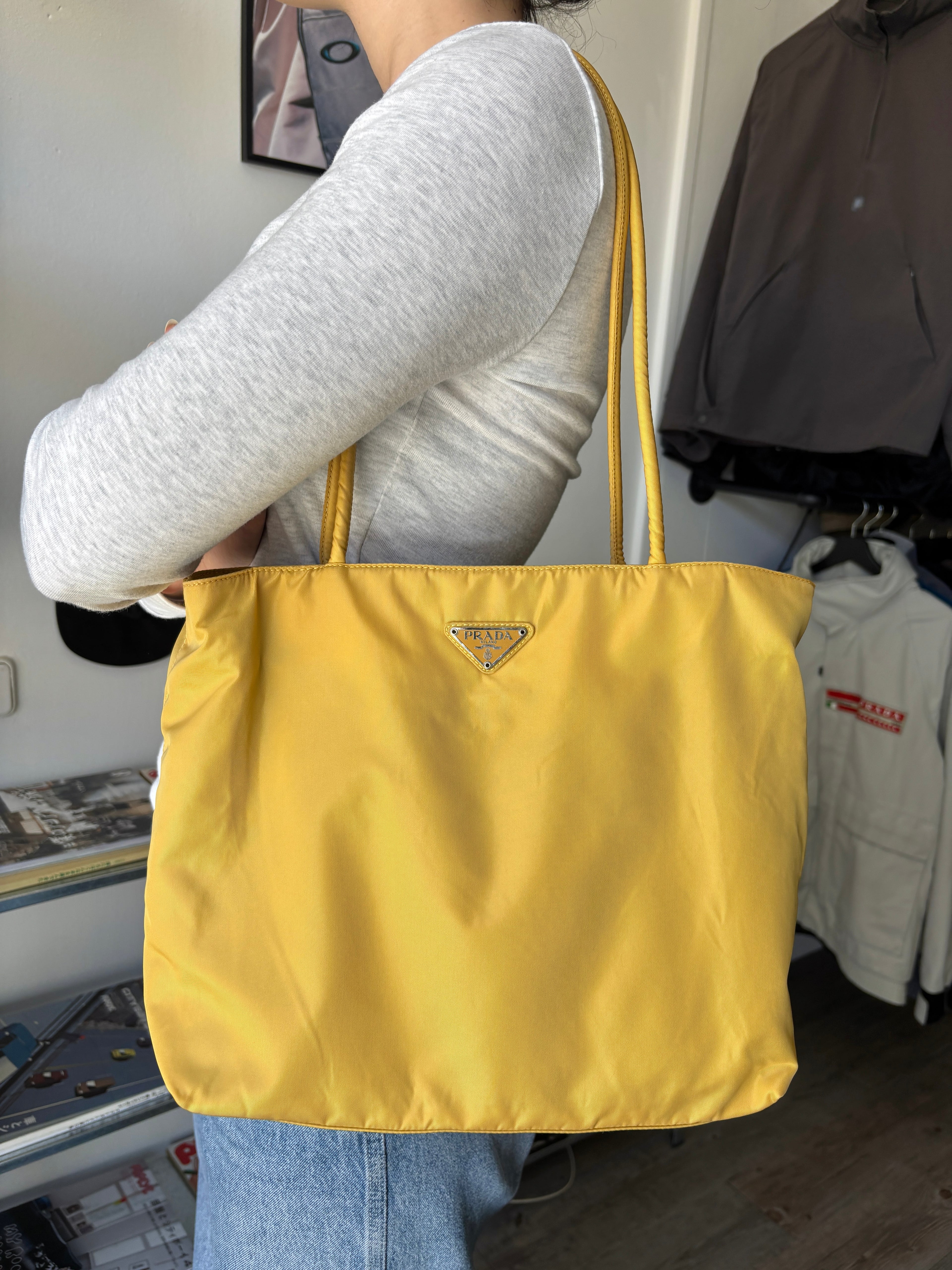 90's Prada Re-Nylon Lemon Yellow Shoulder Bag